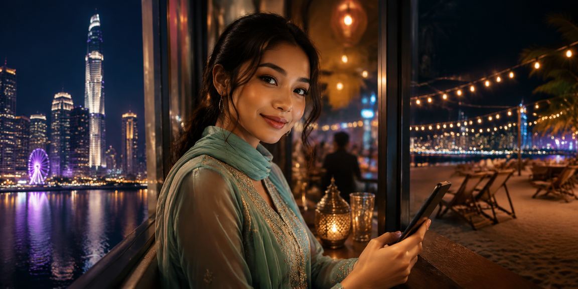 Paparan kasino mudah alih tema Hari Raya di Kuala Lumpur pada skrin telefon